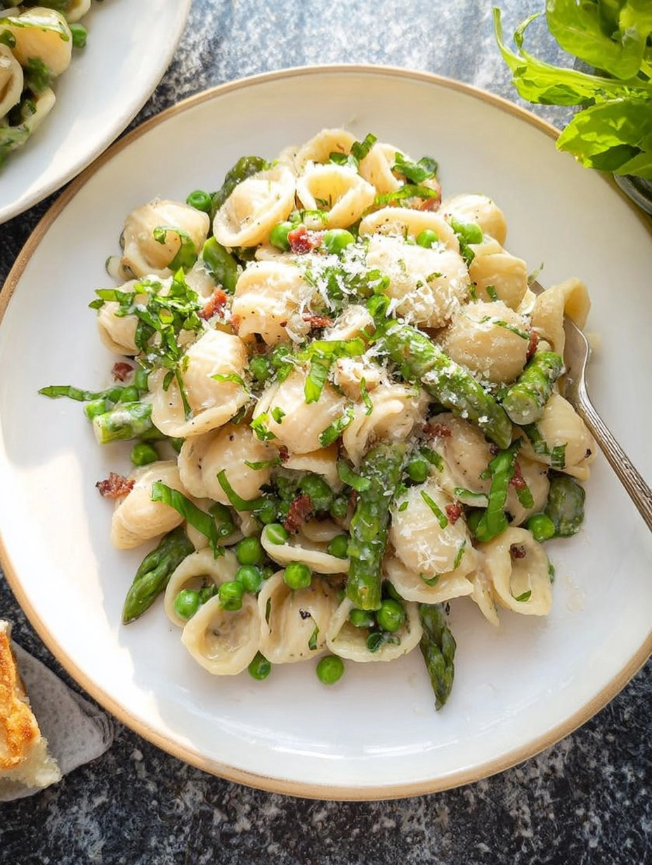 Creamy Lemon Asparagus Pasta with Peas & Parmesan