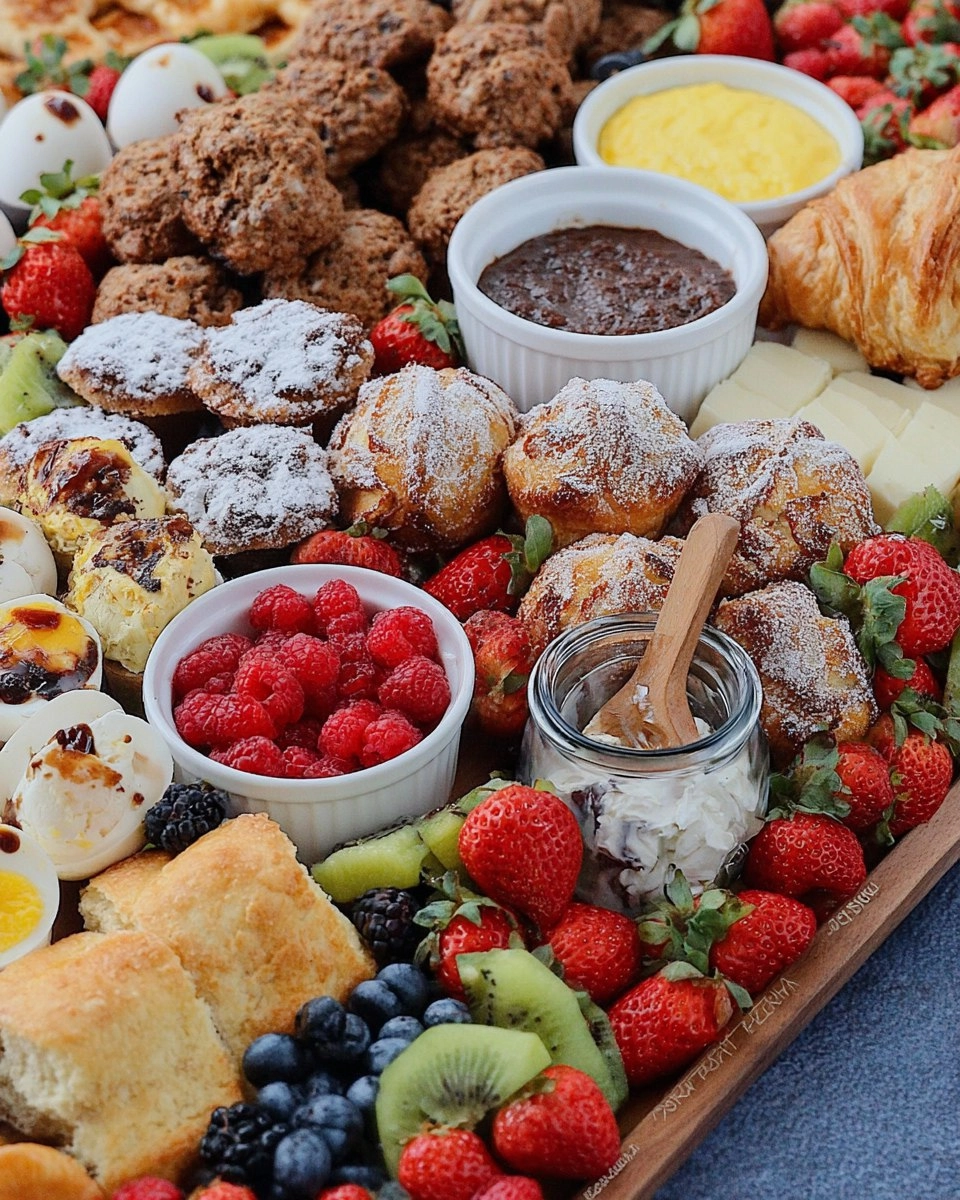 Spring Brunch Board with Eggs, Pastries, Fruit & Dips