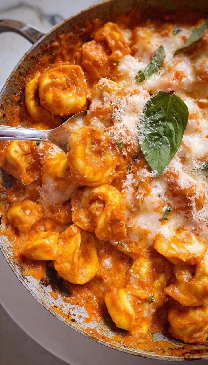 Baked Cheese Tortellini in Vodka Sauce.