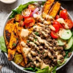 Burger Bowls with Chipotle Ranch Sweet Potato Fries 116 Burger-Bowls-with-Chipotle-Ranch-Sweet-Potato-Fries-Recipe