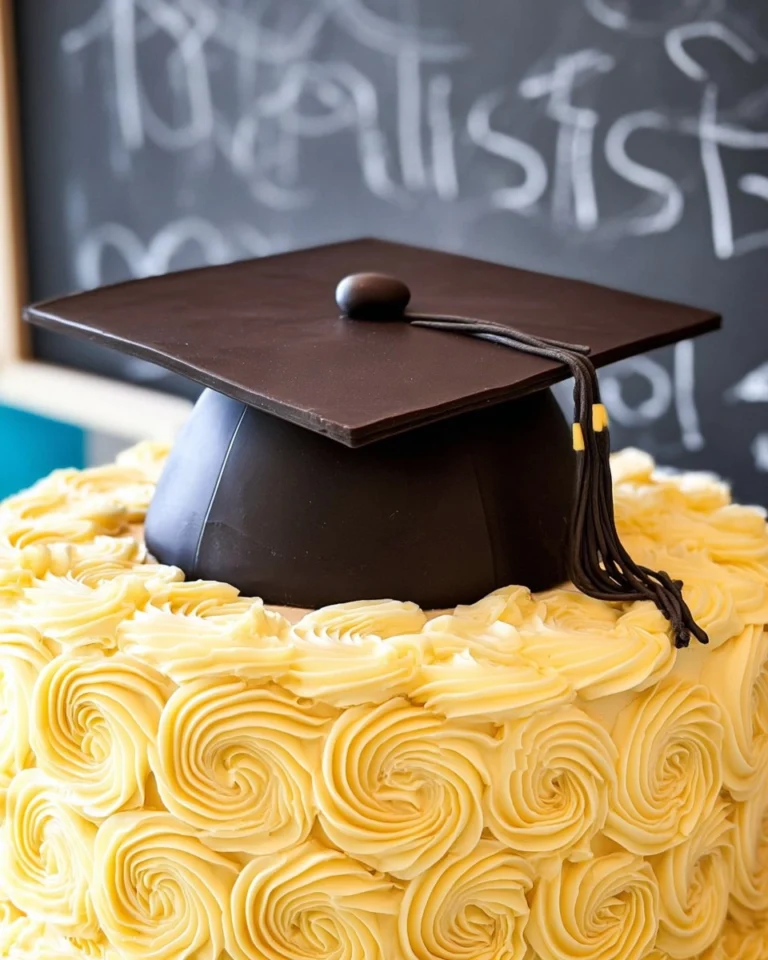 Elegant-Graduation-Cake-with-Fondant-Cap-Topper-Recipe