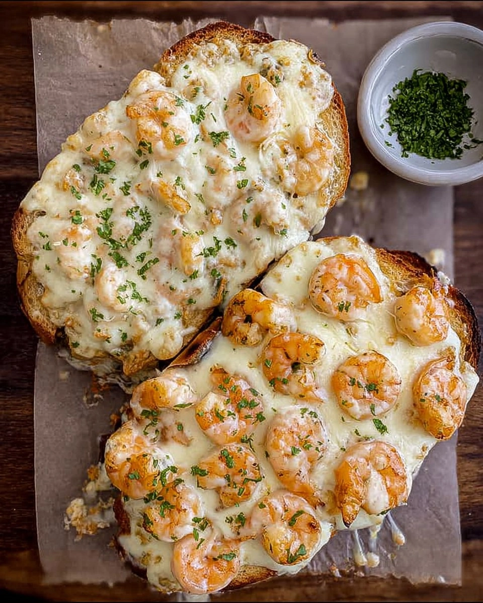 Shrimp Alfredo Garlic Bread