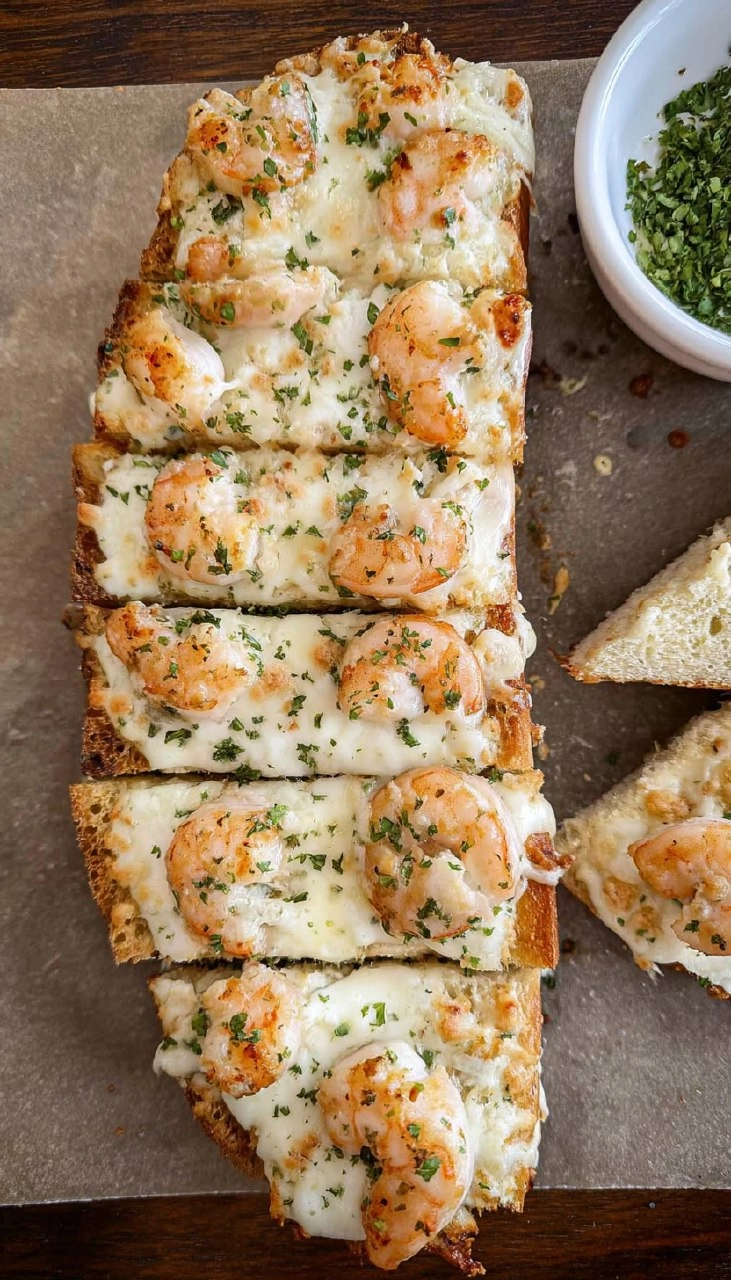 Shrimp Alfredo Garlic Bread