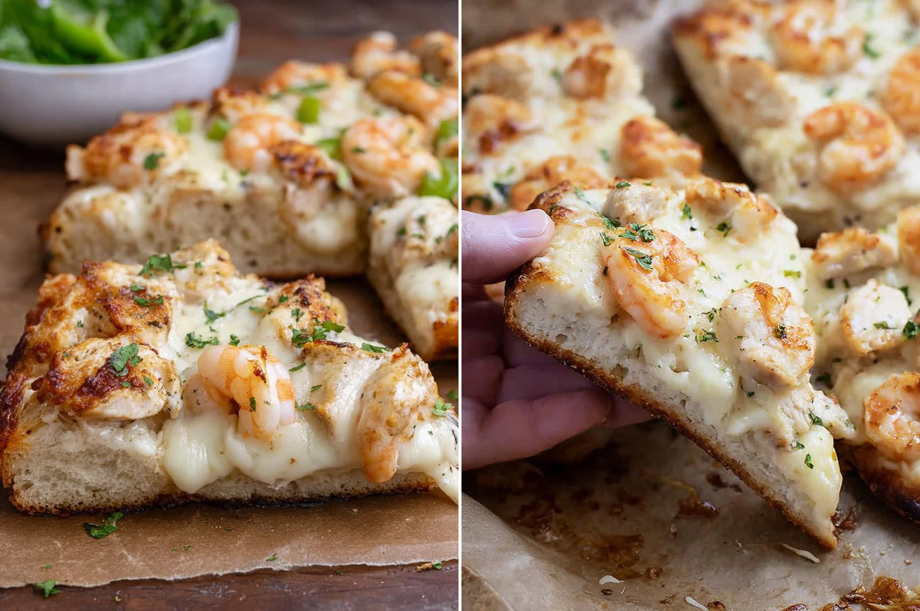 Shrimp Alfredo Garlic Bread