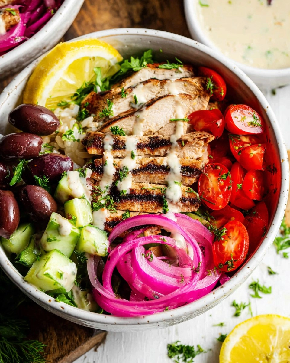 Greek Chicken Bowls with Lemon Garlic Tahini Sauce (Healthy Mediterranean Bowls)