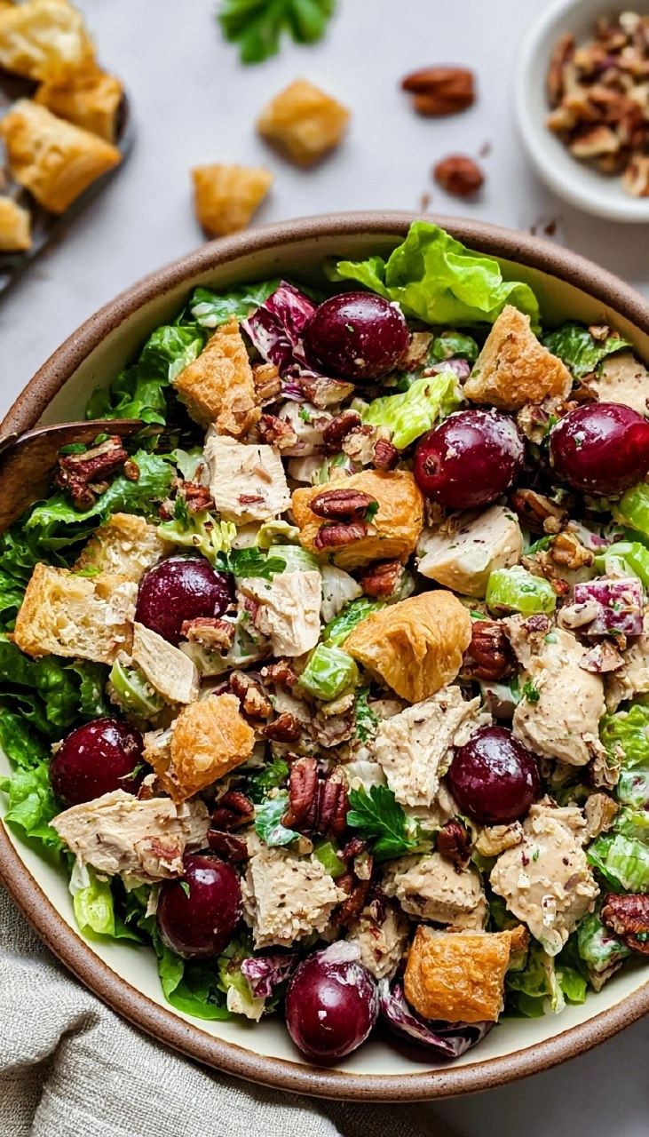 Chicken Salad with Grapes, Pecans, and Croissant Croutons