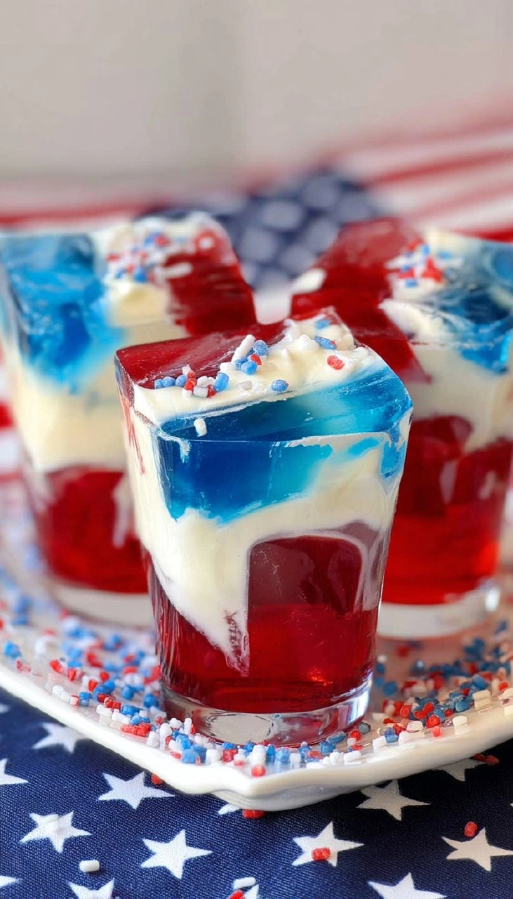 Red, White, and Blue Jello with Cream