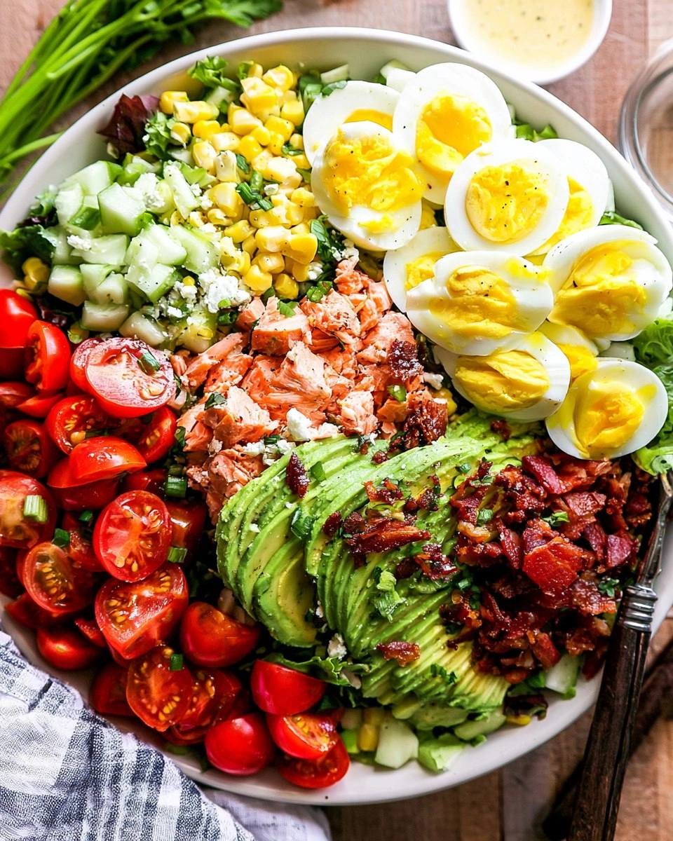 Salmon Cobb Salad with Avocado and Bacon (Whole30, Keto) 134 Salmon Cobb Salad with Avocado and Bacon (Whole30, Keto)