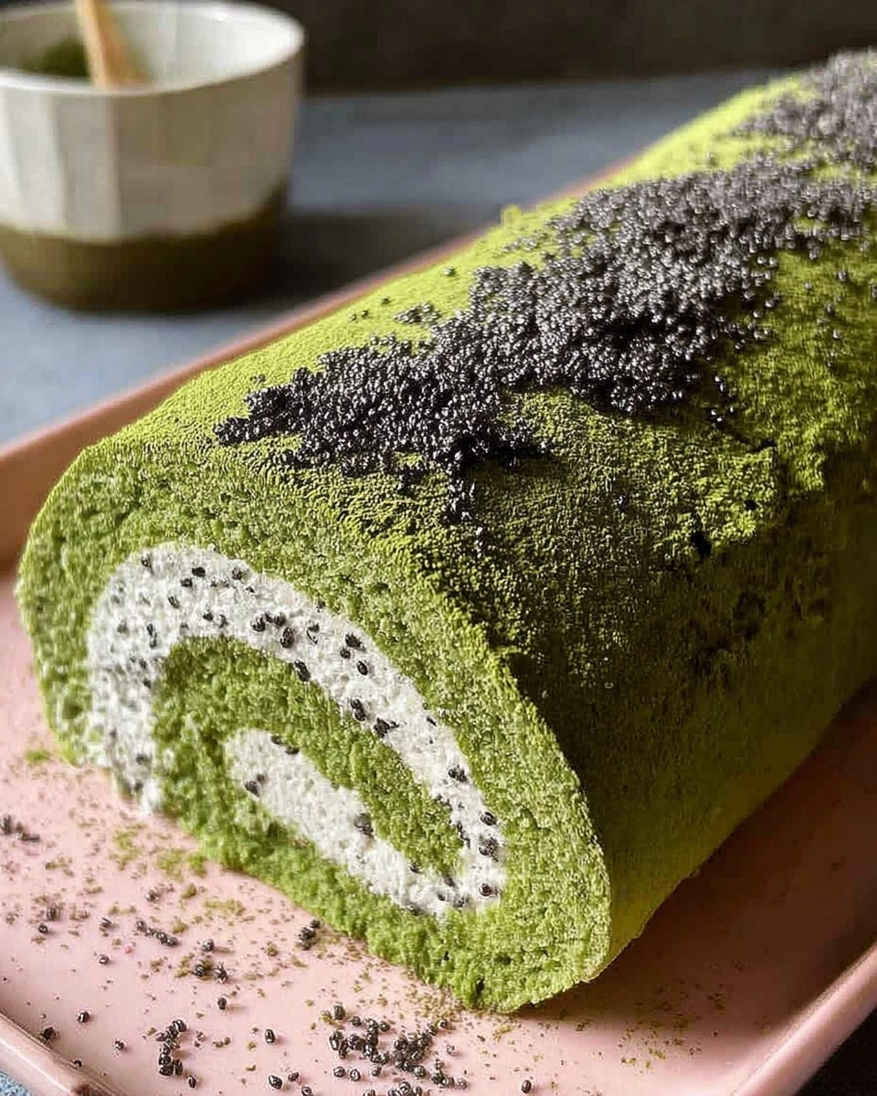 Matcha Swiss Roll Cake with Black Sesame Mousse
