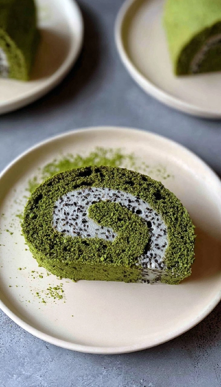Matcha Swiss Roll Cake with Black Sesame Mousse