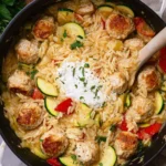 Summer-Squash-Orzo-Skillet-with-Chicken-Meatballs-Recipe
