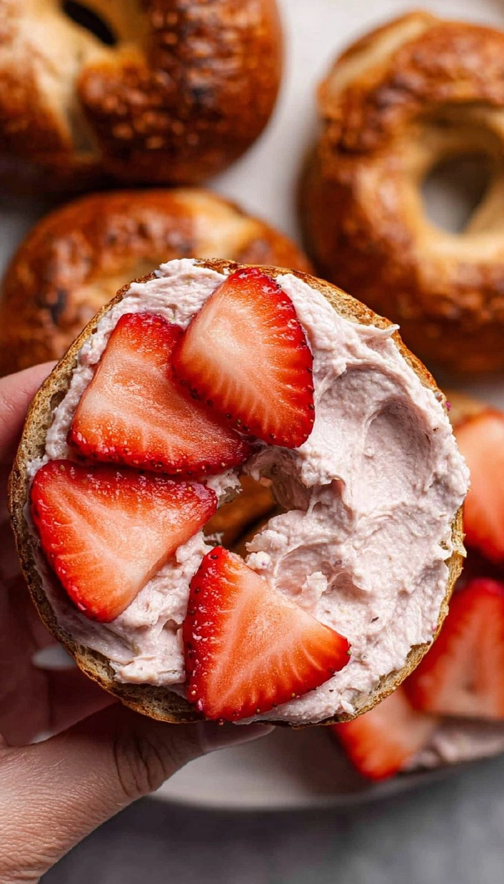 Strawberry Cottage Cheese Bagels